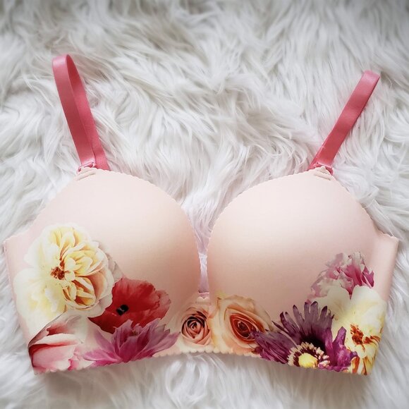 Pink floral wireless push-up bra - Picture 2 of 3